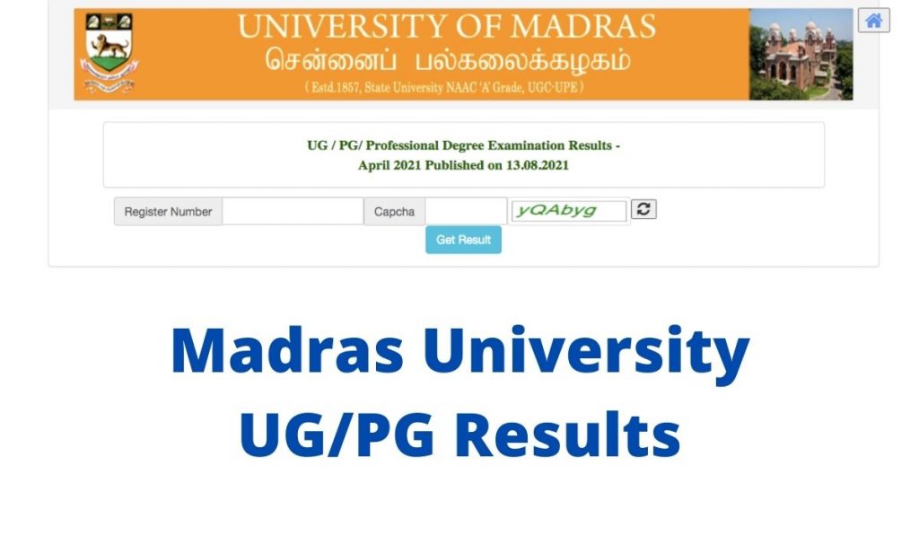 Madras University Result 2021 egovernance.unom.ac.in UG/PG April Exam