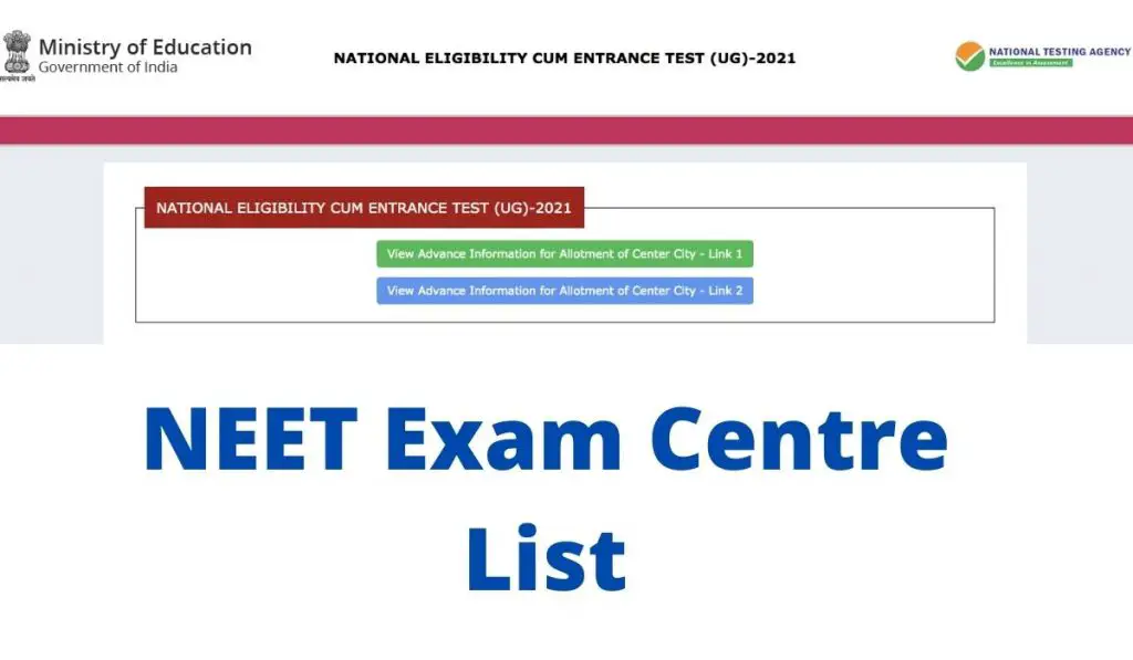 www.ntaneet.nic.in Exam Centre List 2021 NEET centre Allotment and Login