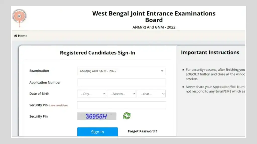 WBJEE ANM GNM Admit Card
