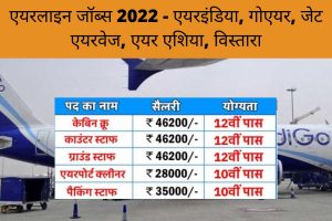 Airlines Jobs 2022 – Indigo, GoAir, Jet Airways, Vistara, Air Asia & Air India