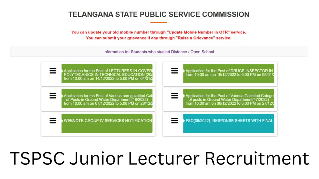 TSPSC Junior Lecturer Recruitment 2022